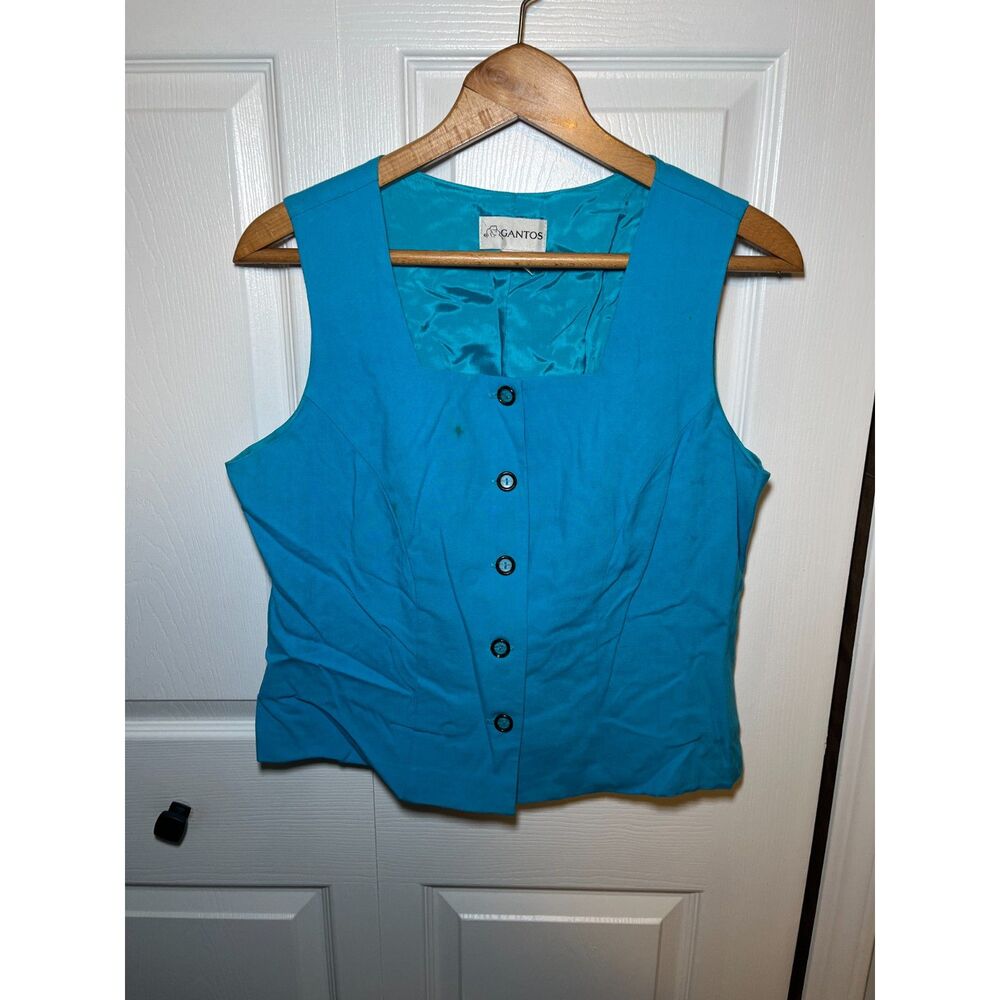 Gantos Vintage Teal Blue Sleeveless Button Front Career Vest Women's Size 12